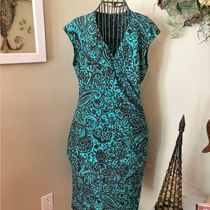 Elegant Teal and Black Paisley Dress